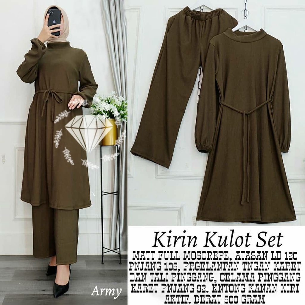 HBR - SET KULOT KIRIN /PAKAIAN WANITA / SET WANITA / STELAN KULOT / SETELAN TERLARIS / STELAN WANITA / PAKAIAN WANITA 3IN1 / BAJU DAN KULOT / CELANA KULOT / CELANA KULOT HIJAB MUSLIMAH