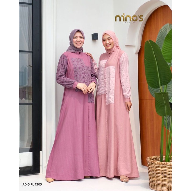 Dress Ninos Terbaru AD G PL 1303 Ori by Ninos Design / Gamis Pesta / Gamis Syari Polos / Gamis Katun