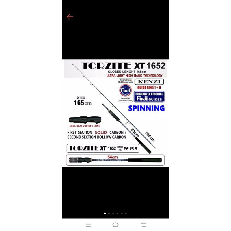 Joran / rod kenzi torzite XT 1652 light jigging full fuji dan solid carbon .