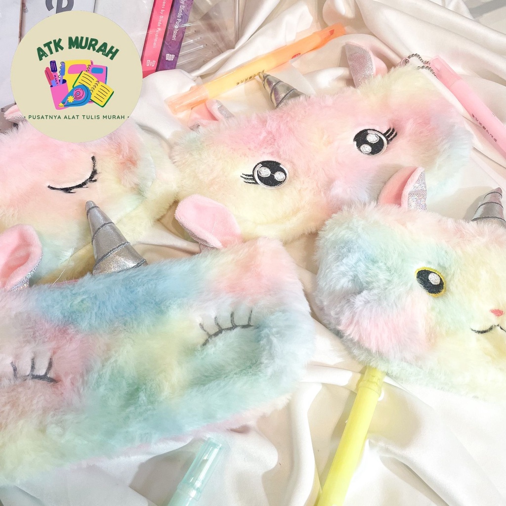 

Kotak pensil bulu unicorn muka mata wajah tepak tempat pencil case termurah bagus imut souvernir
