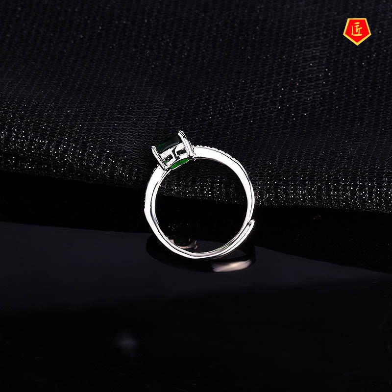 [Ready Stock]New Inlaid Blue Topaz Square Diamond Ring