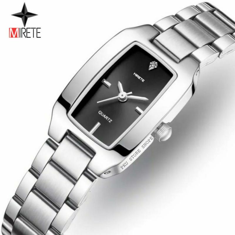 SILVER PLAT HITAM ☑️ JAM RANTAI CEWEK WATER RESISITANT MIRETE ORIGINAL JAM TANGAN KASUAL SPORTY WANITA DIAMETER 2,8mm Bess Seller Jam tangan wanita murah mirete