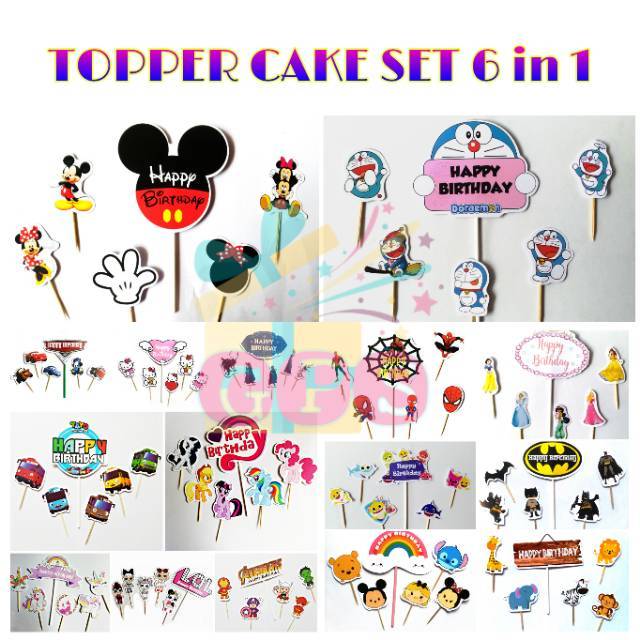 Topper Cake Set Tayo Unicorn Avengers LOL  Little Pony Kue 
