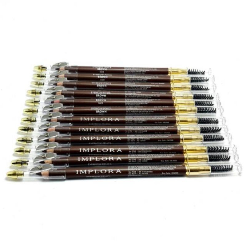 [ 12 pcs ]Pensil Alis Implora Coklat 2in1