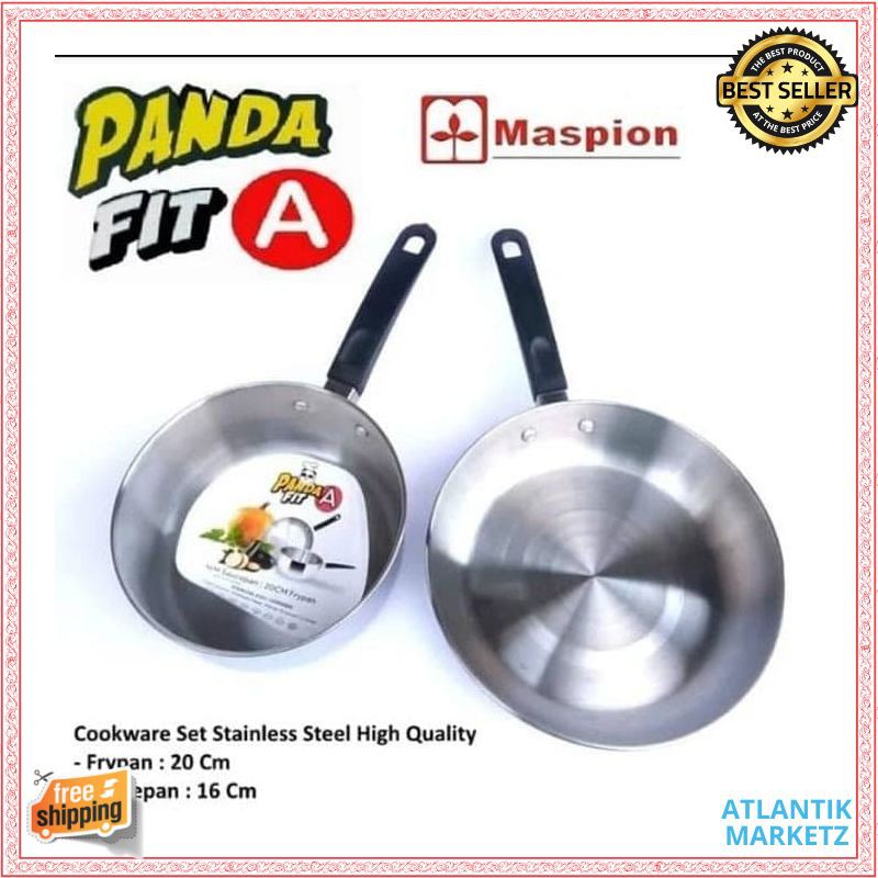 Maspion Saucepan 16cm & Frypan 20cm Panci Panda Fit A