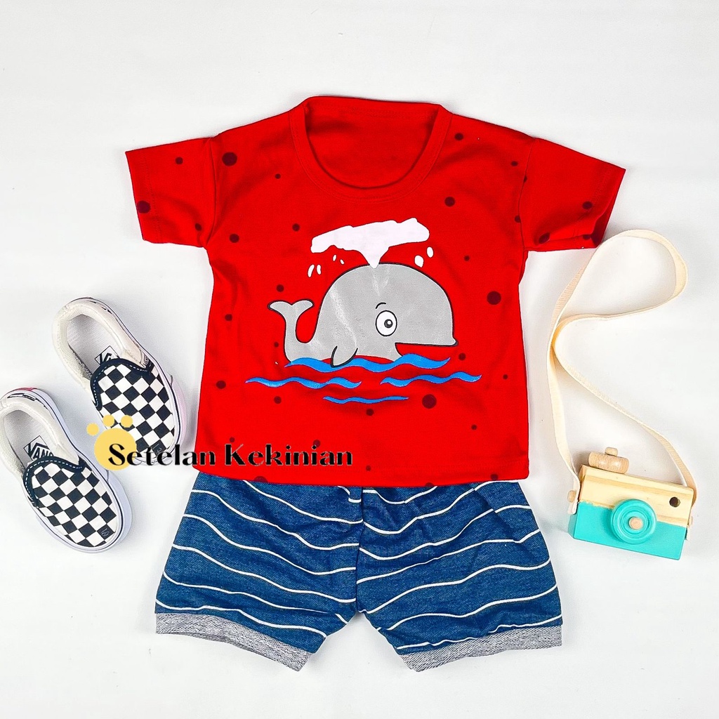 [SK] Setelan Anak Laki Laki 3bln-12bln Set Baby Boy Animal Anak Cowok Baju Anak Paus Lucu Newborn