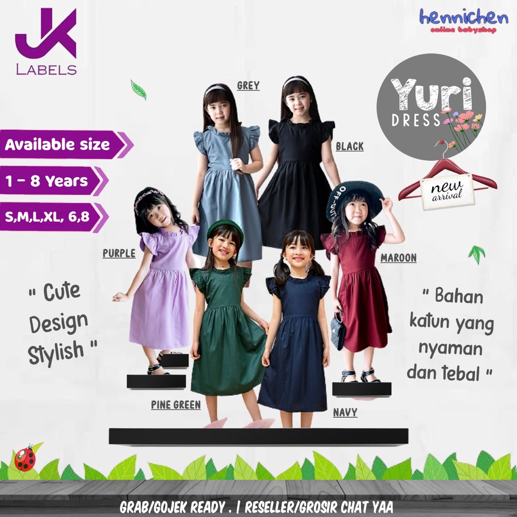 YURI DRESS BAJU ANAK DRESS FASHION ANAK PEREMPUAN DRESS RUFFLE ANAK 1 - 8 TAHUN JK