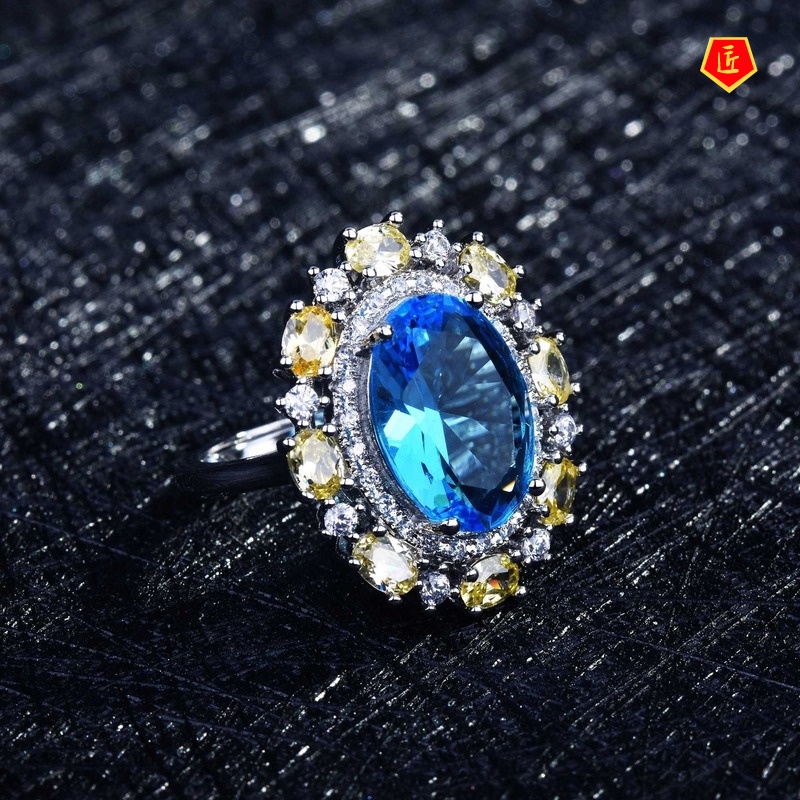 [Ready Stock]Elegant Luxury Colored Gems Yellow Diamond Women's Ring