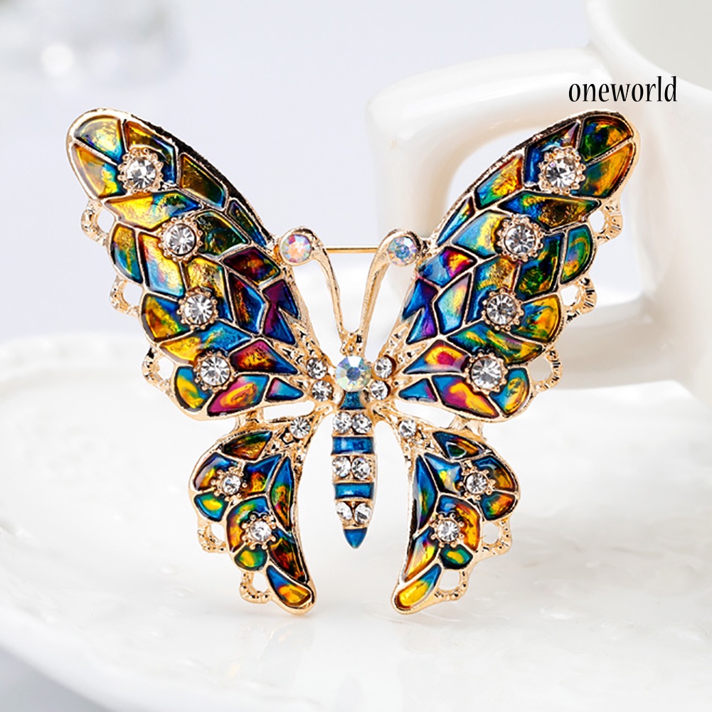 OW@ Butterfly Rhinestone Colorful Metal Lapel Brooch Pin Fashion Jewelry Women Gift