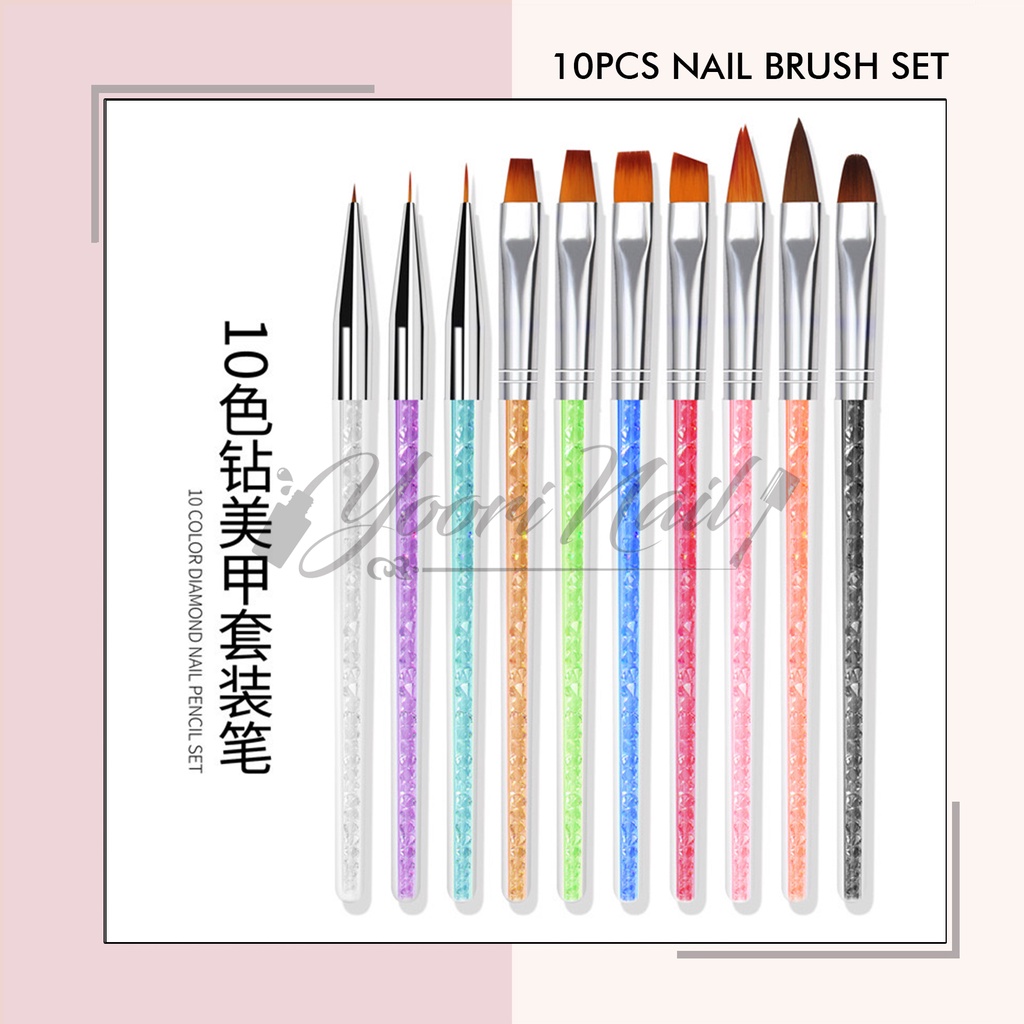 10 pcs nail brush set 10pcs liner acrylic gel oval brush kuas kuku nailart