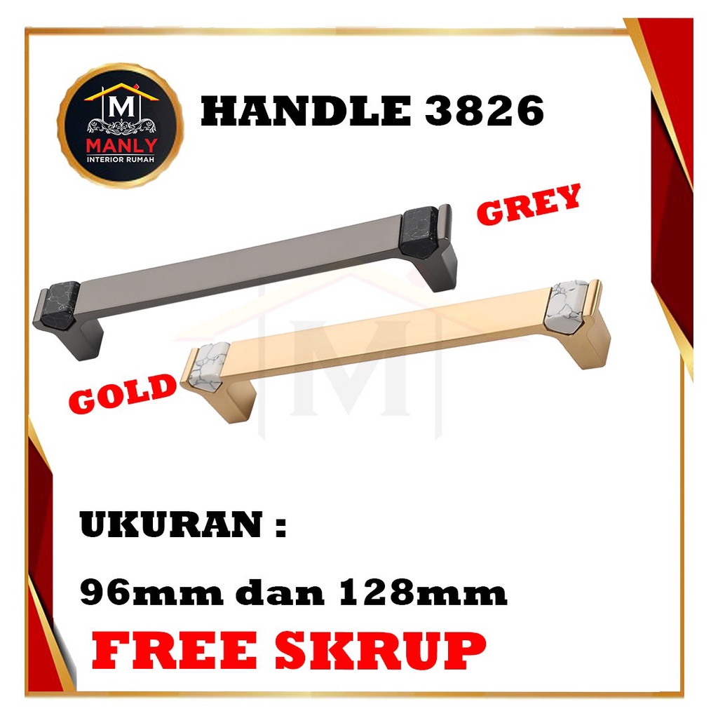 Handle Marmer Tarikan Marmer Handle Lemari Tarikan Laci Lemari Gold &amp; Abu-Abu 96 mm &amp; 128 mm 3326.