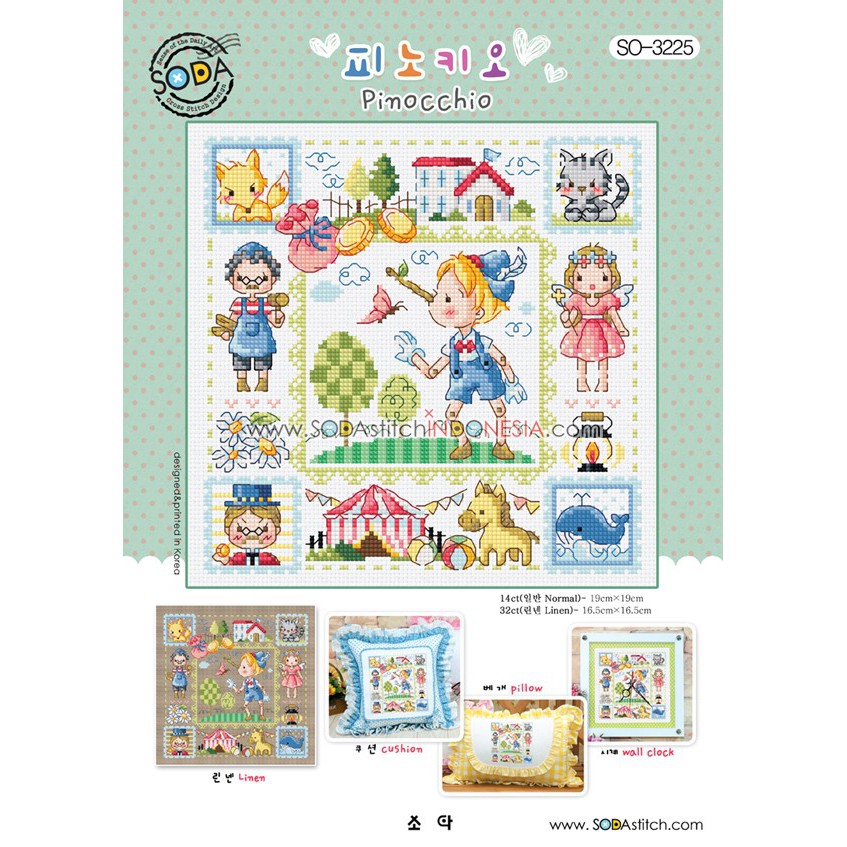 Paket DIY Craft Sulam Kristik Strimin Cross Stitch Sodastitch SO-3225 Pinocchio Pinokio