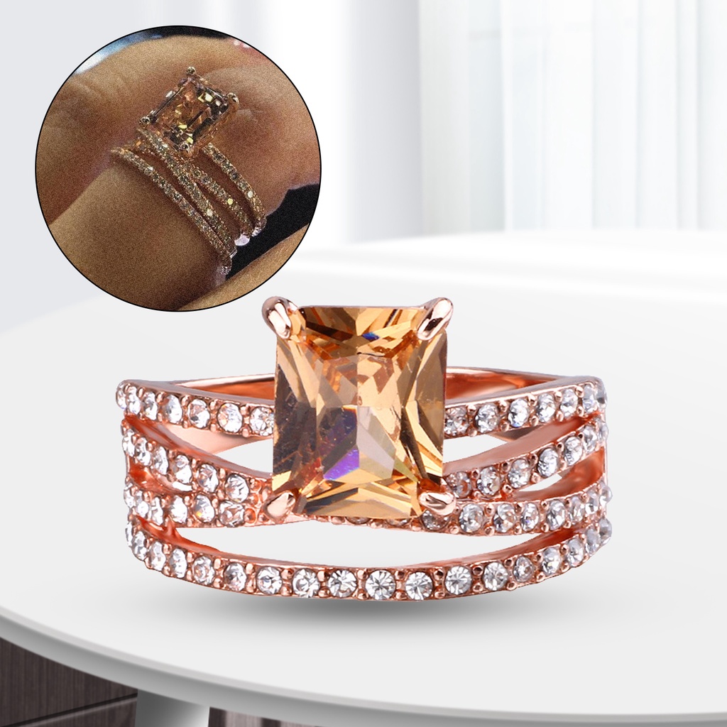 Hu Hu Hu Hu Hu Alat Bantu Pasang Kacamata♡ Cincin Jari Elektroplating Multilayer Bentuk Persegi Aksen Berlian Imitasi Untuk Pernikahan