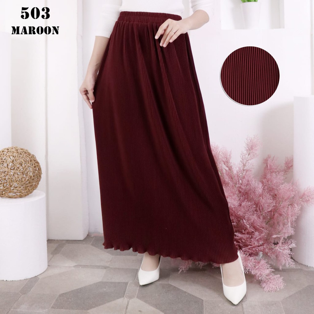 ROK PLISKET MURAH 503 LUVALINE ROK PLISKET PANJANG PLEATED SKIRT FLARE SKIRT MAYUNG FLOWY REMPEL