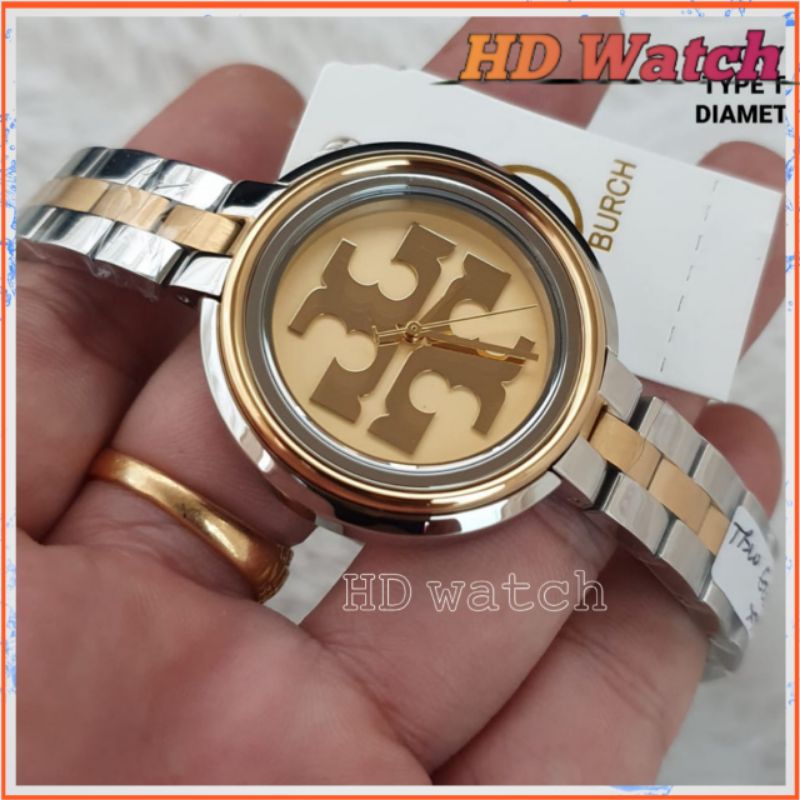 Jam Tangan Tory Burch Original TBW-6209 Stainless Comby Gold Silver 36mm