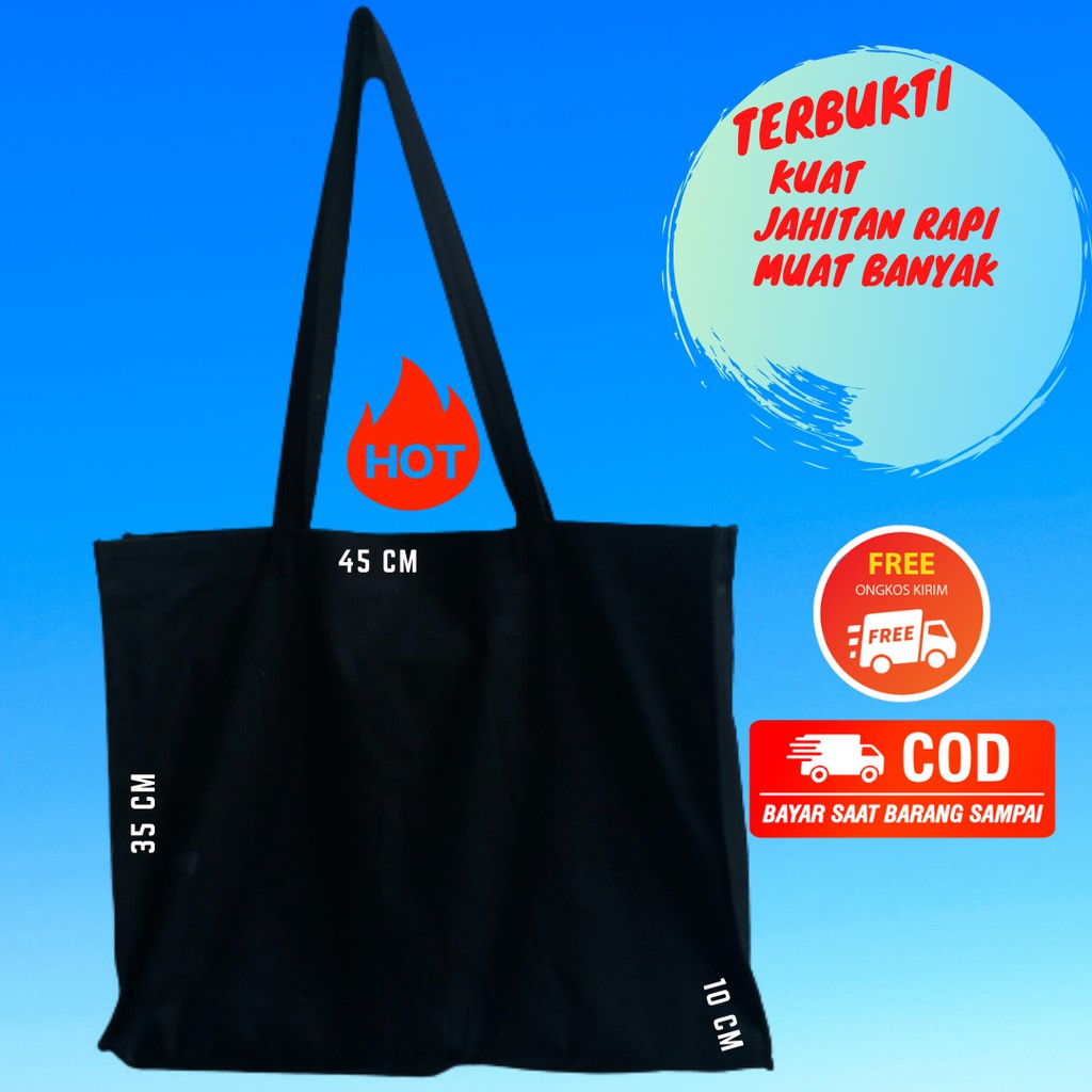 Tote Bag Kanvas Polos Tebal Murah Besar Hitam Tas Polos Ukuran P 45 L 10 T 35 Shopee Indonesia