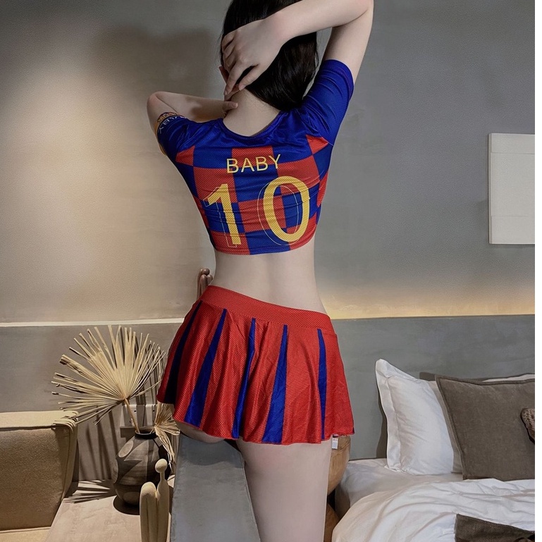 Lingerie Sexy hot Football Babe Cheerleading Crop Top and Pleated Skirt Set A557