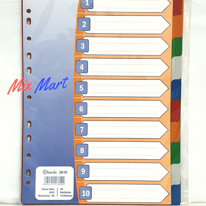 

Limited Divider Bambi 2610 Plastik A4 10 Tabs Multicolour / Pembatas Binder Murah