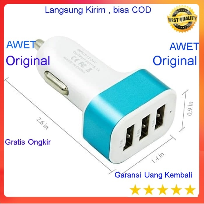 Cas Usb Adaptor Car Mobil Charger Carger Colokan Mobil  Cas Mobil Port 3 In 1/ Batok Hp Alat Camping