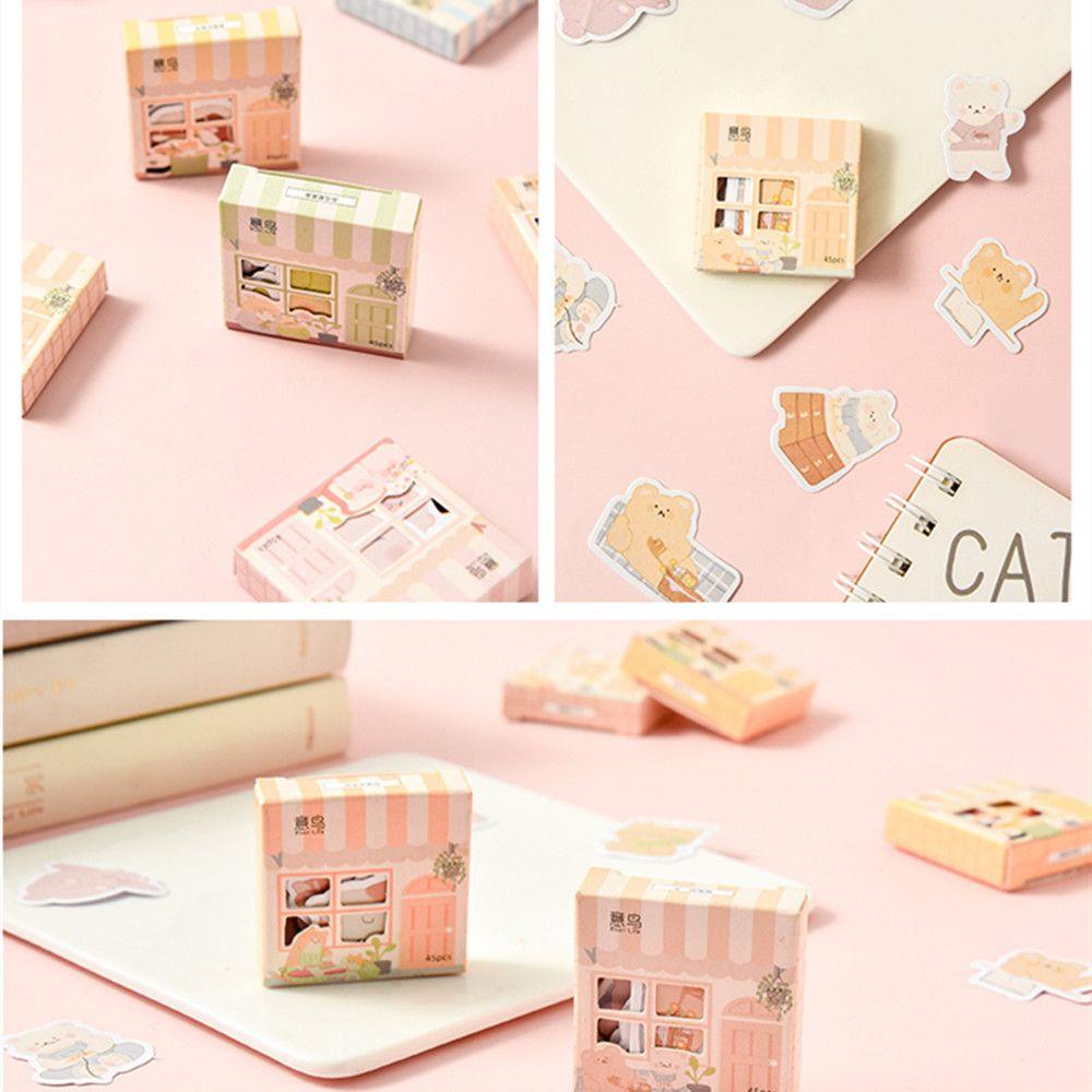 Populer 45PCS /Box Kawaii House Stiker Jurnal Memo Pads Notes Kalender Perekat Scrapbooking