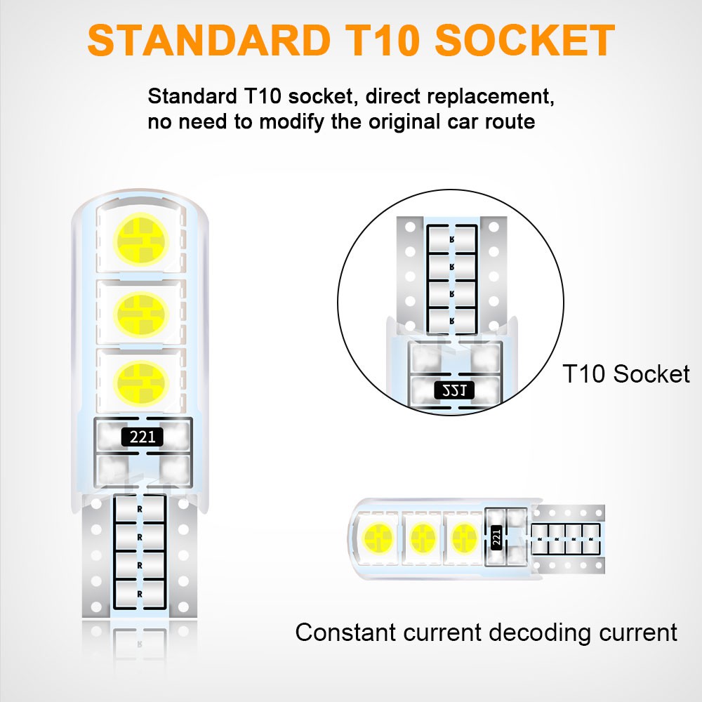 T10 Bohlam W5W Mobil LED Bulb 6LED Silikon Sinyal Lampu Lampu Baca Plat Lampu Super Terang 194168 Lampu Senja LED Mobil Lampu Mobil  LED Aksesoris