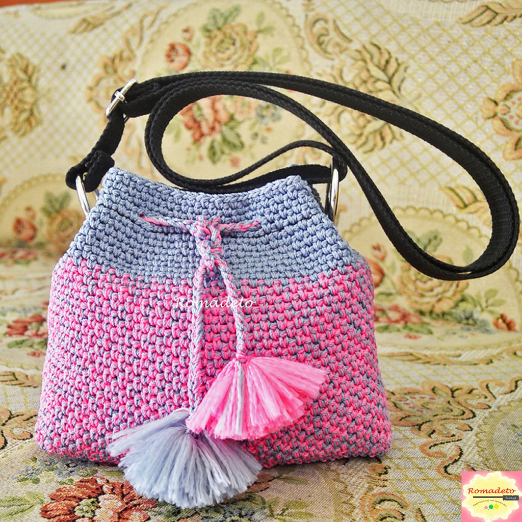 Tas Rajut Serut Tas Rajut Wanita Tas Selempang Rajut Tas Wanita DOWNY PINK ABU