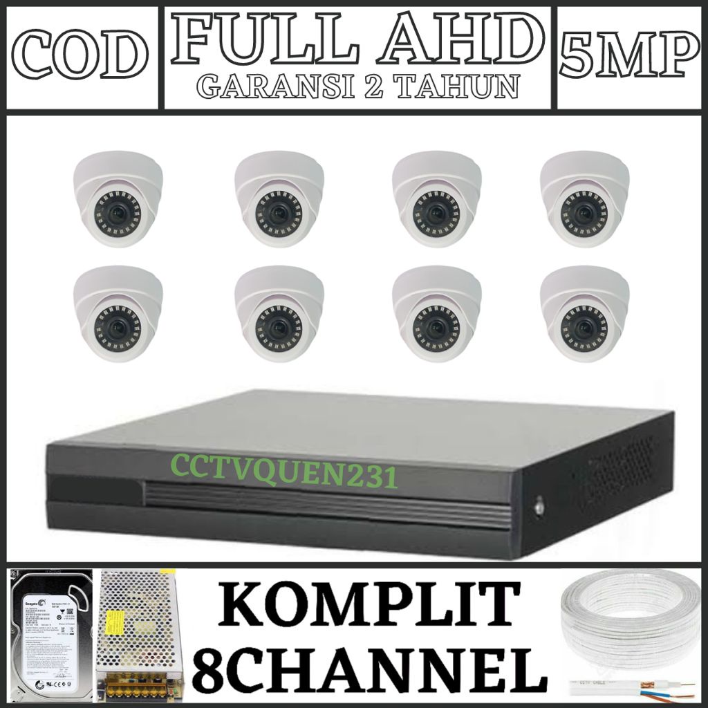 PAKET CCTV 8 CHANNEL 8 KAMERA FULL AHD 1080P 5 MP IR SONY KOMPLIT TINGGAL PASANG