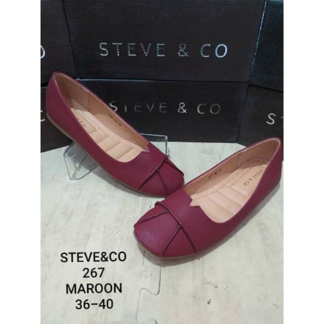Steve&co sepatu flat shoes maroon&tan