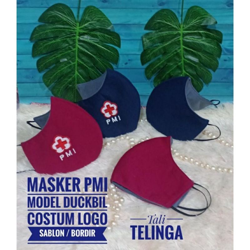 Masker Palang Merah Indonesia (PMI) Duckbill Logo Bordir dan Sablon