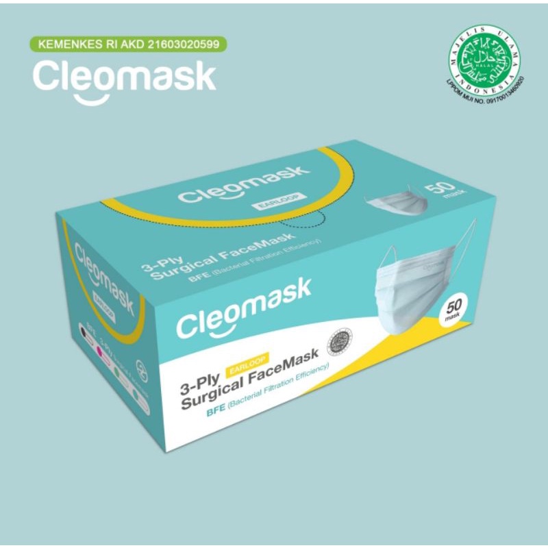 MASKER MEDIS EARLOOP 3 PLY - CLEOMASK Warna HIJAU &amp; PUTIH