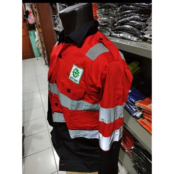 SERAGAM SAFETY MERAH NAVY DOBLE SCOTLIGT 5CM