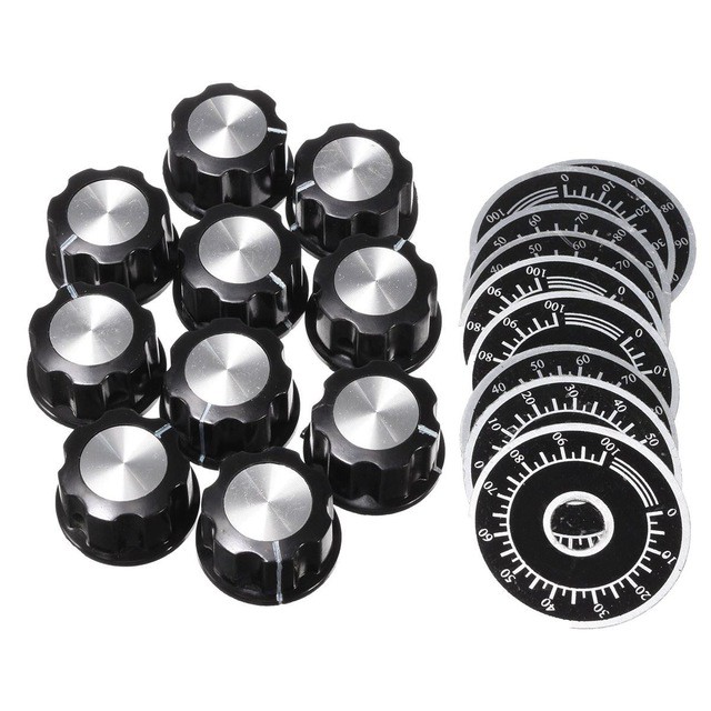 Knop Potentiometer Cap &amp; Counting dial Indikator 0-100 Scale knob Rotary Potensio