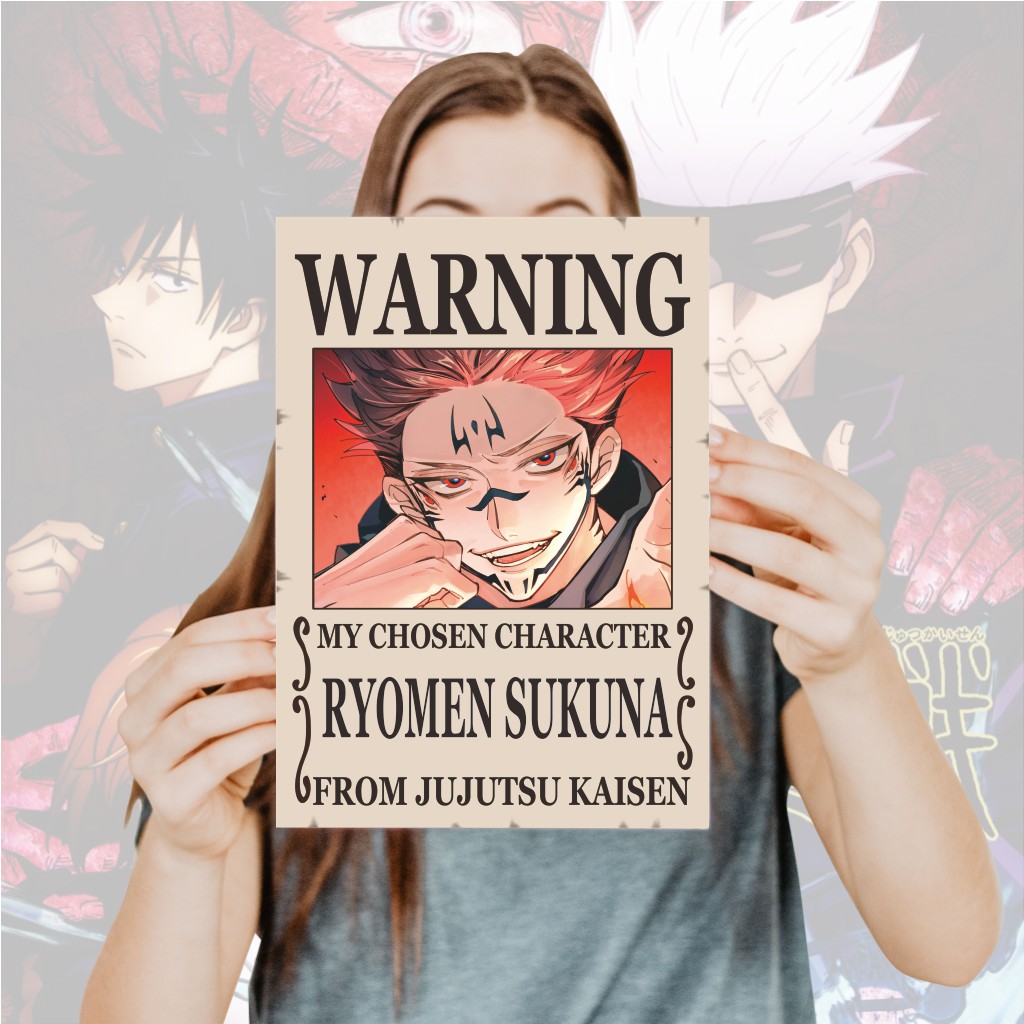 Poster Jujutsu Kaisen Warning Anime Itadori Yuji Fushiguro Megumi Gojo Satoru Sukuna- Size A4+-16 Sukuna