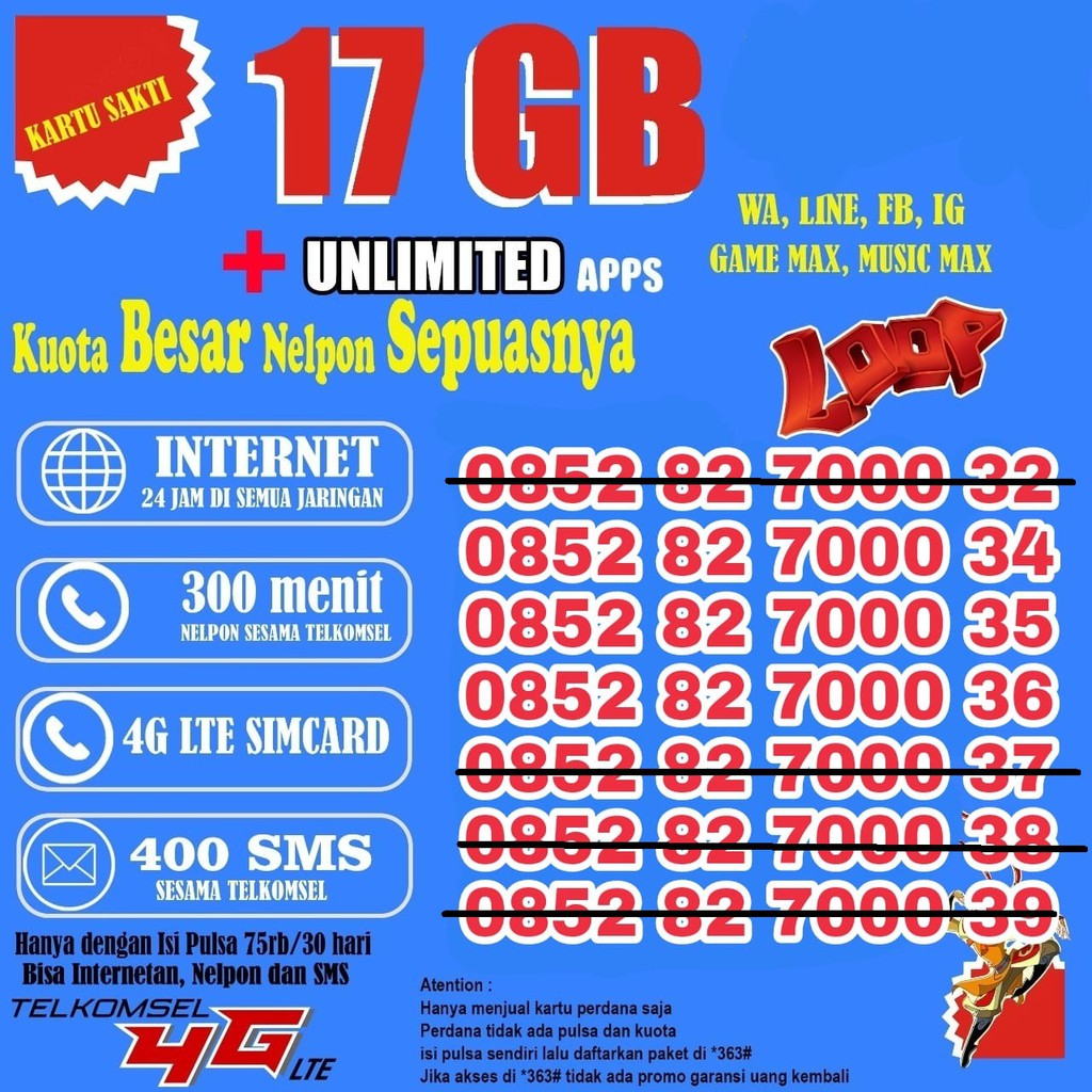 Nomor Cantik 7000 COMBO SAKTI Perdana KARTU AS Telkomsel 4G lte
