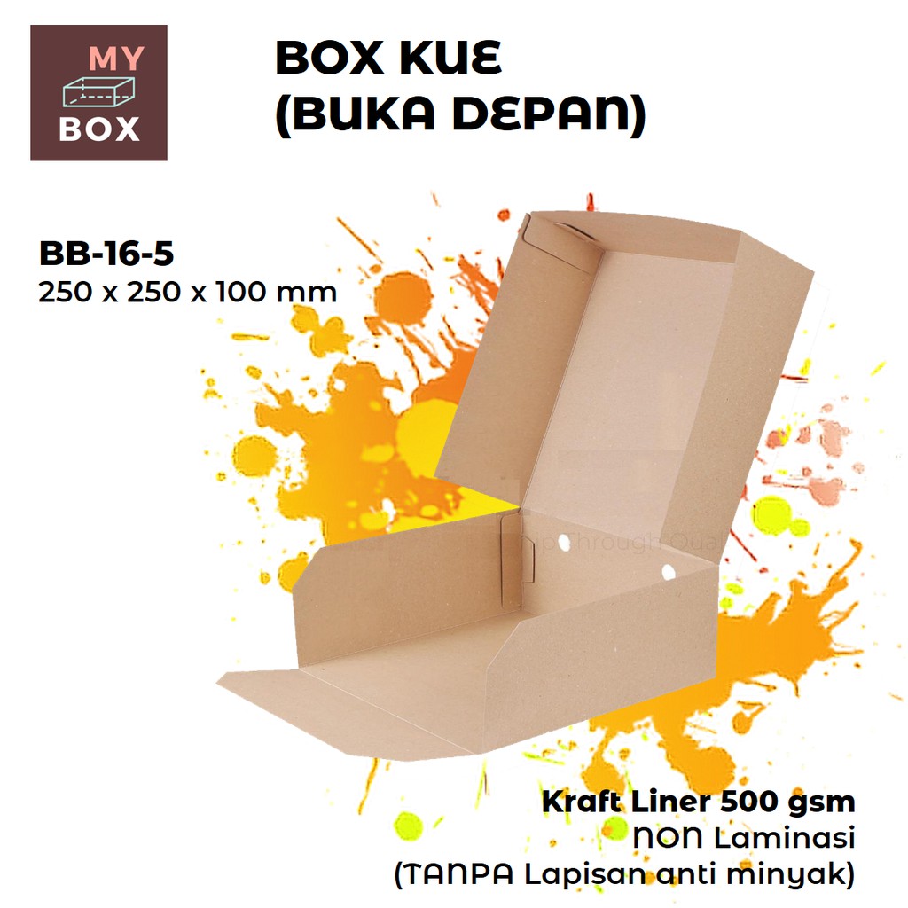 

BOX KUE (BUKA DEPAN) DUS KOTAK KARDUS CAKE ROTI BOLU BROWNIES 25x25x10 KRAFT 500 gsm TANPA Laminas