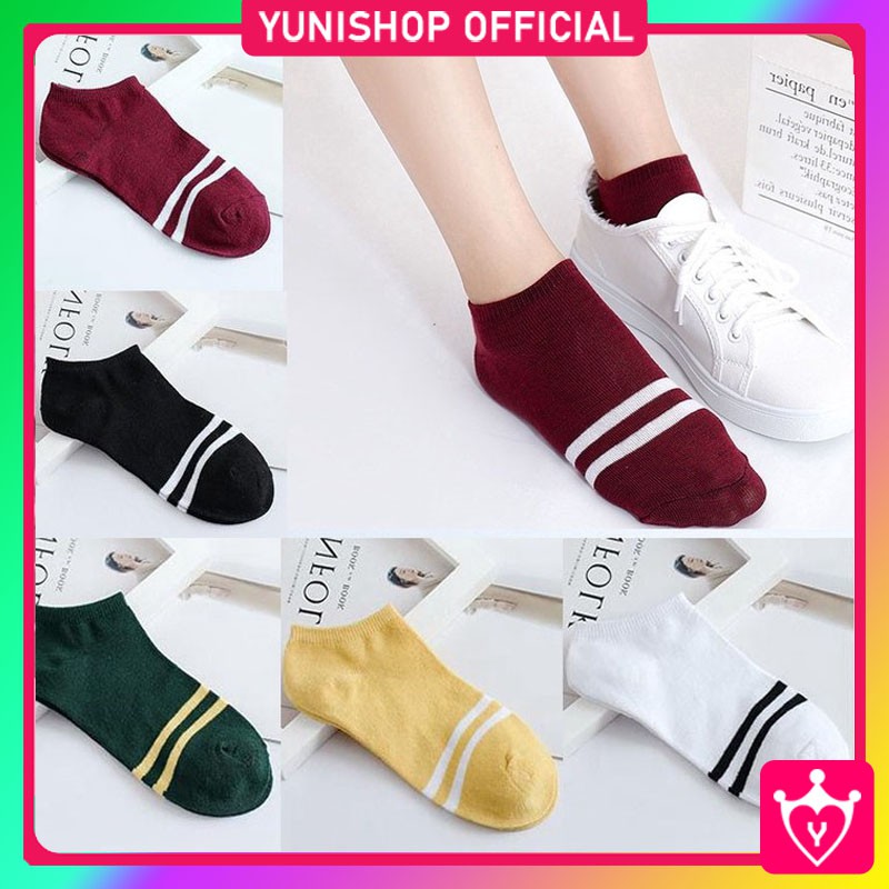 Kaos Kaki Wanita Ankle Polos Pendek Motif Garis / Kaos Kaki Semata Kaki / TV-75