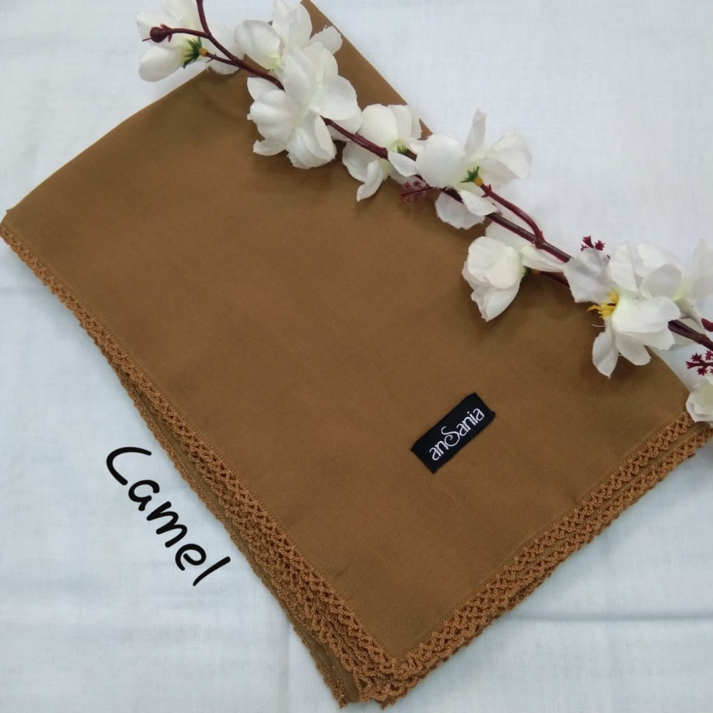 Kerudung Segiempat Bella Crochet Ansania PollyCotton Jilbab Bella Butik Hijab Segi Empat Rumah Hija'b-CAMEL