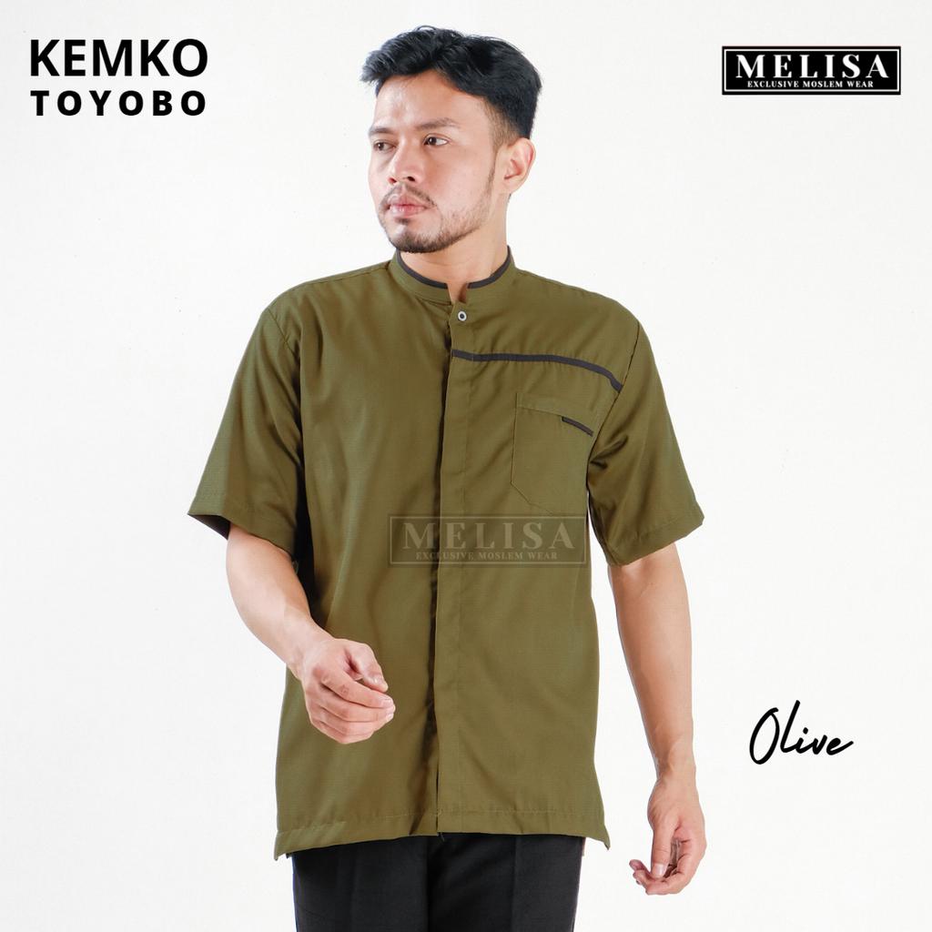 Baju Koko Pria Kemko Lengan Pendek Bahan Katun Toyobo Motip Simpel Dan Elegan Size M L XL Baju Muslim Polos Promo Baju Muslim Terbaru-Warna Olive