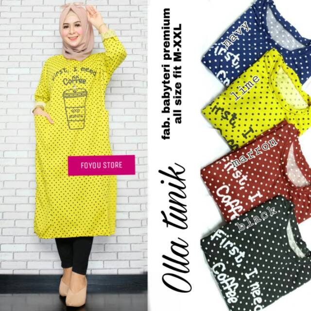 TUNIK COFFE POLKADOT // OLLA TUNIK // BABYTERRY PREMIUM