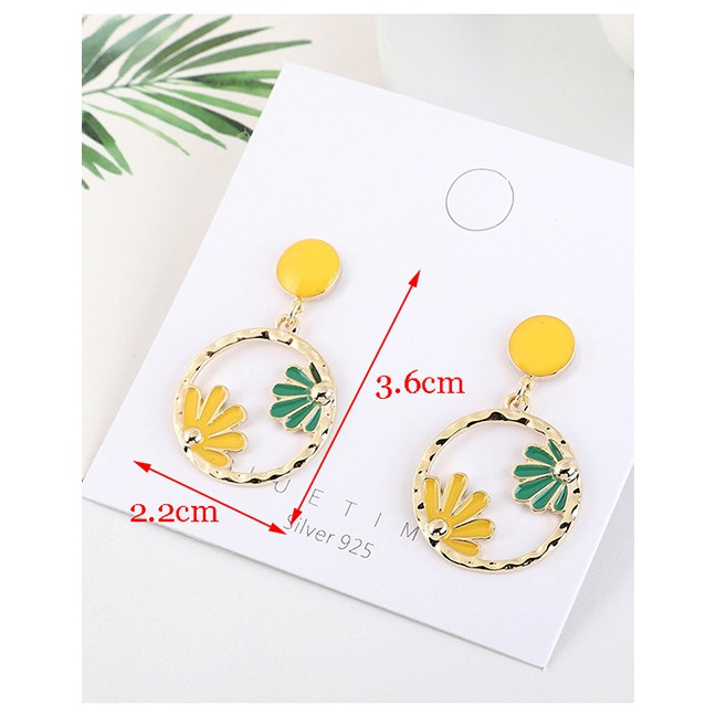 LRC Anting tusuk Fashion  Gold-plated Oil Drop Circle Flower Cutout Earrings