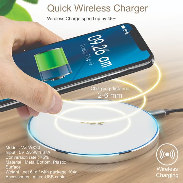 Charger Wireless Vizz WX20 Fast Charging Supprot Tipe Hp Wireless Original Vizz