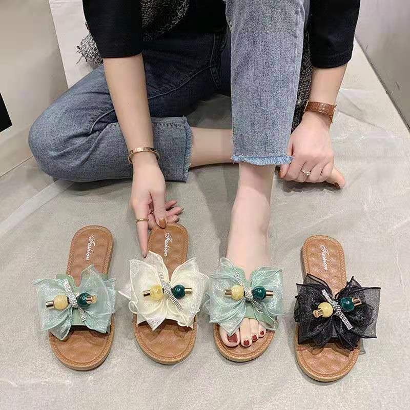 SHOEGALLERY TG1556 Sandal Slop Wanita Import Fashion Motif Pita Mutiara