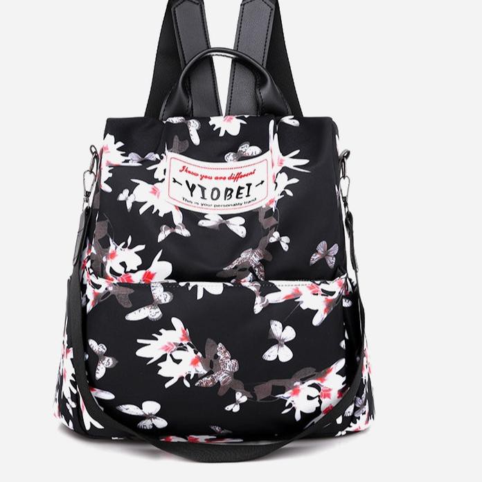 TAS RANSEL ANTI AIR BACKPACK WANITA RISANA TA073B5 IMPORT HITAM BUNGA KULIAH SEKOLAH KERJA KOREA AB