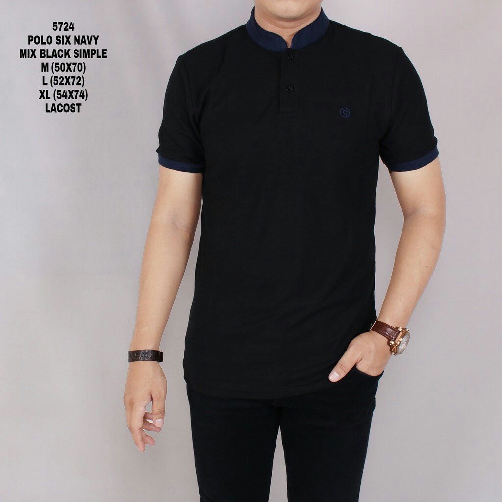 BAJU KAOS POLO SIX POLOSHIRT HITAM PRIA KERAH SHANGHAI NAVY MIX BLACK