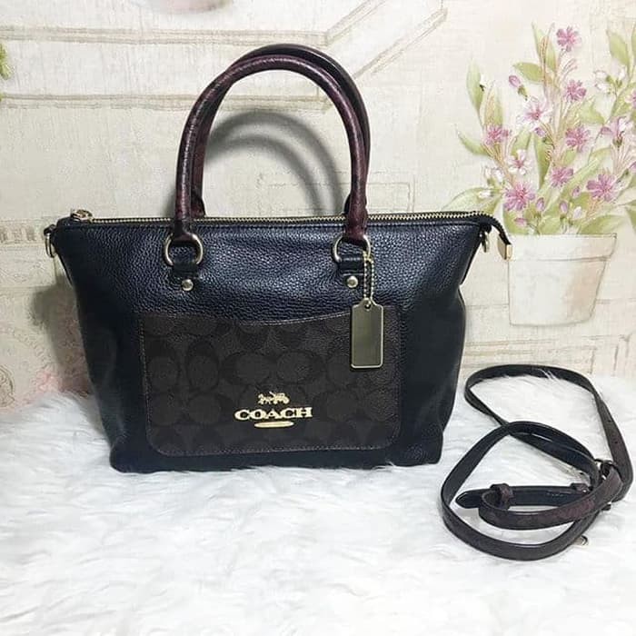 tas Coach Mini Emma Satchel Black Brown Oxblood Multi