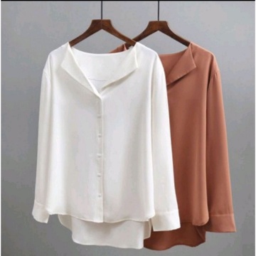 Kemeja elegancy - kemeja wanita - korea style - bahan creap-Elegancy - Hitam