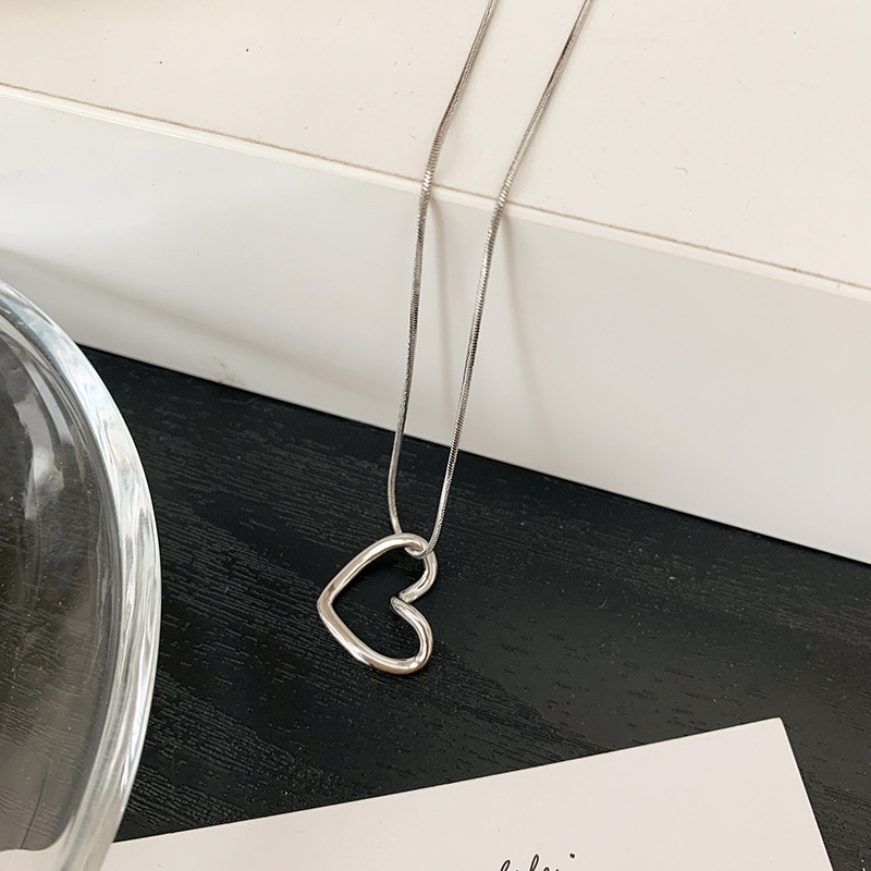 Roselife Perak Minimalis Berongga Memutar Jantung Liontin Kalung Untuk Wanita Gadis Geometris Pesona Kalung Fashion Tulang Selangka Rantai Perhiasan