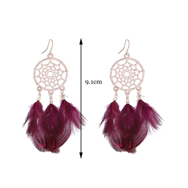 LRC Anting Gantung Fashion Mesh Fringed Feather Earrings Y6128X