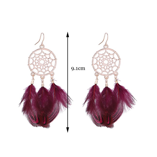 LRC Anting Gantung Fashion Mesh Fringed Feather Earrings Y6128X