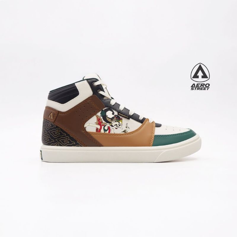 Aerostreet Hoops Wayang Natural Hijau Tua Coklat - Sepatu Sneakers Casual Pria Wanita Aero Street